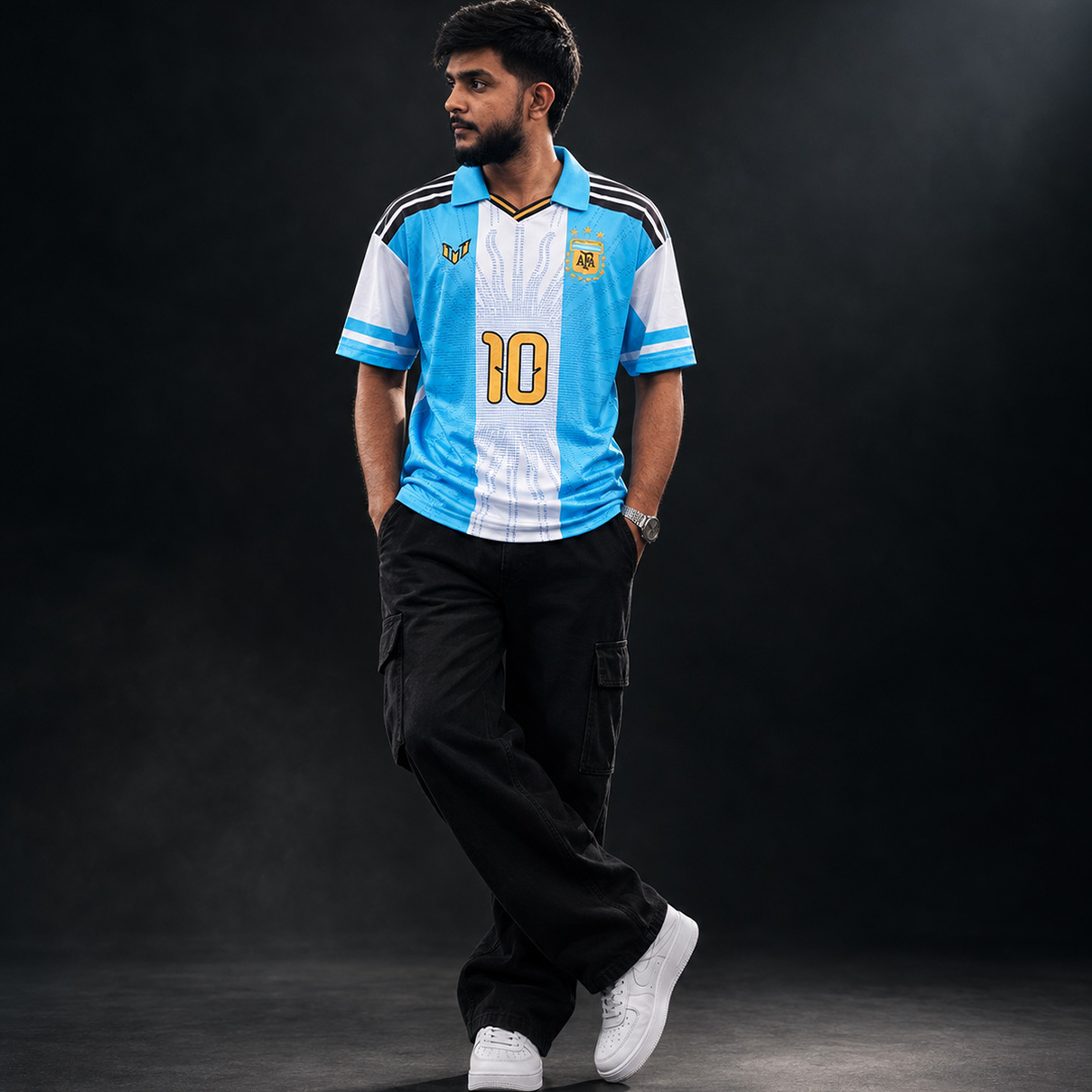 THAR Messi Edition Argentina Football Retro Jersey – Premium Mesh