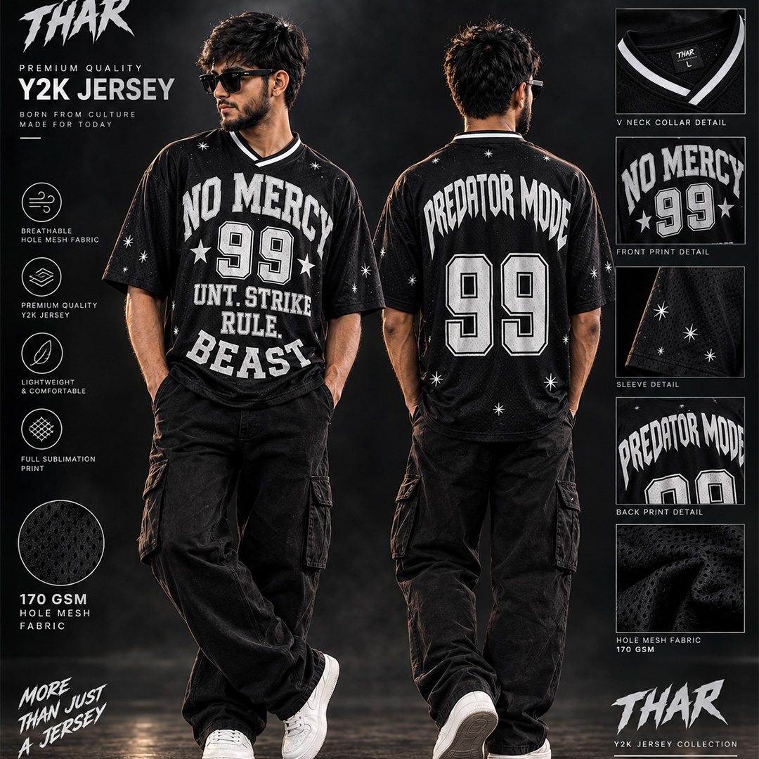 THAR Y2K Black No Mercy 99 Oversized Jersey